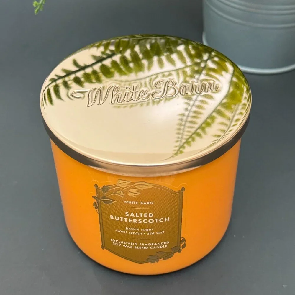 BBW Salted Butterscotch White Barn Bath & Body Works 3 Wick Candle